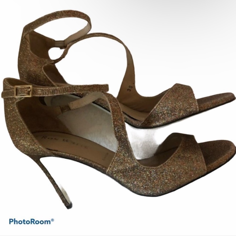 Ron White Bronze Gold Glitter Strappy Heeled Sandals Shoes 8M
